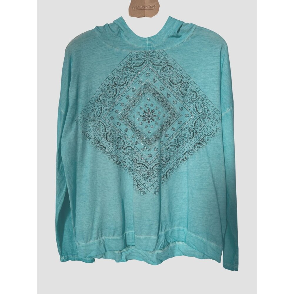 Cedar Rose Rhinestone Bandana Pullover Hoodie Womens XXL Floral Lace Back Hippie